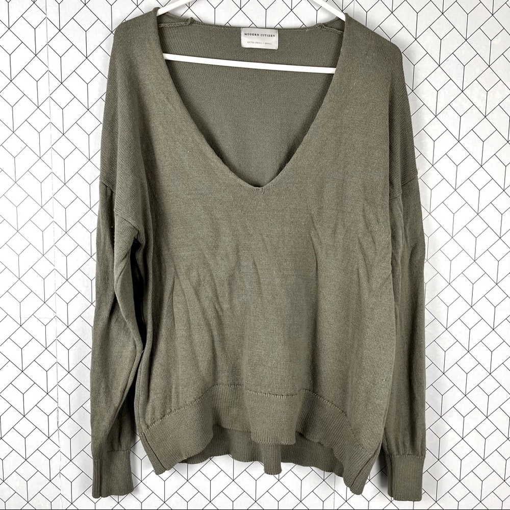 Modern Citizen Cotton Linen Deep V Neck Sweater